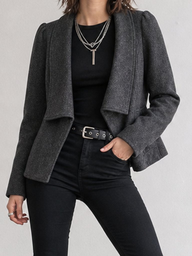 Free People Dark Academia Herringbone Wool Blend Puff Sleeve Jacket Size 4